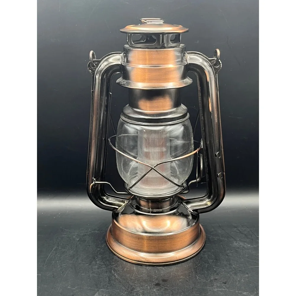 Vintage-Style LED Lantern Copper Finish Battery Operated Camping Dimmer Knob‎